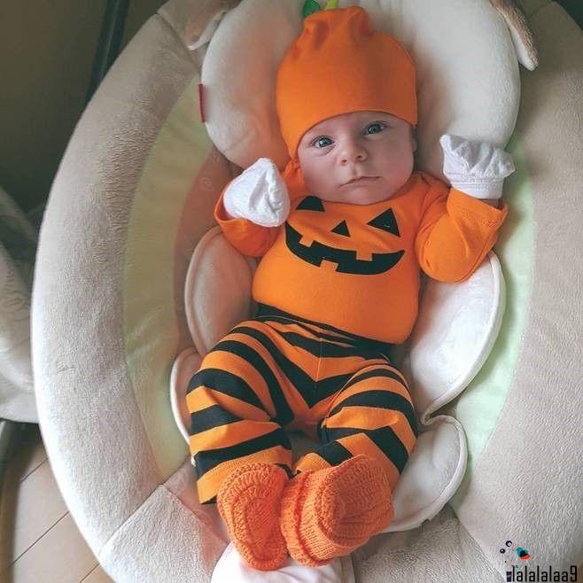 La-infant set Áo Liền Quần + Quần Dài + Nón Họa Tiết halloween Dễ Thương Cho Bé