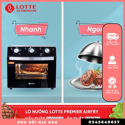 Lò Nướng Đối Lưu, Chiên, Sấy Chân Không 23L (5in1)- LOTTE Aluminium, công nghệ Air Fryer (LTP-OAF23-B)