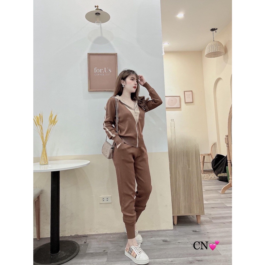 Set bộ len trơn mũ khoá hàng QC