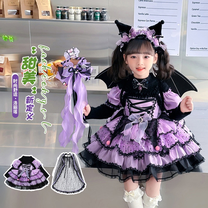 Bộ Đầm Hóa Trang halloween Công Chúa Có Cánh Ác Quỷ Nhỏ Phong Cách lolita Mới Cho Bé Gái