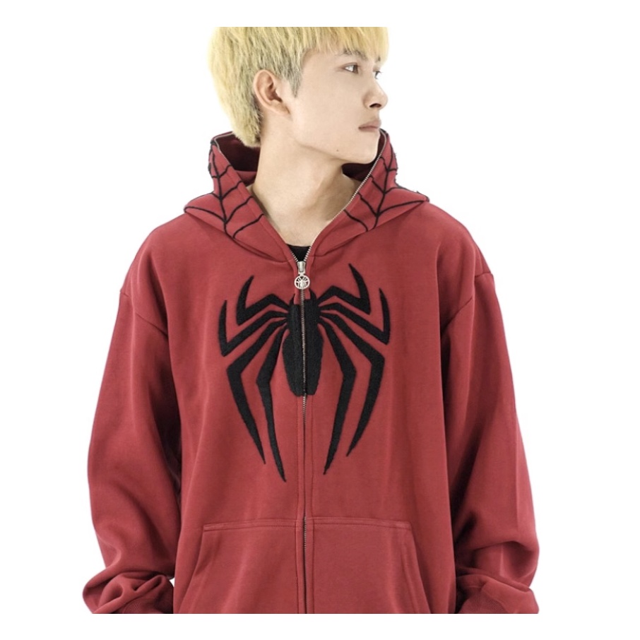 Áo Khoác Hoodie Có Khóa Kéo In Hình Người Nhện Phong Cách retro Mỹ Thời Trang Thu Đông Cho Nam
