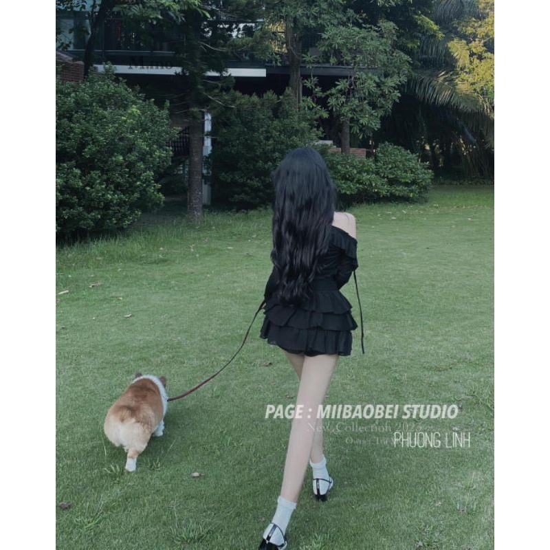 Set 3 món:Áo  quây trong+Áo ngoài+Cvay 3 tầng xếp ly