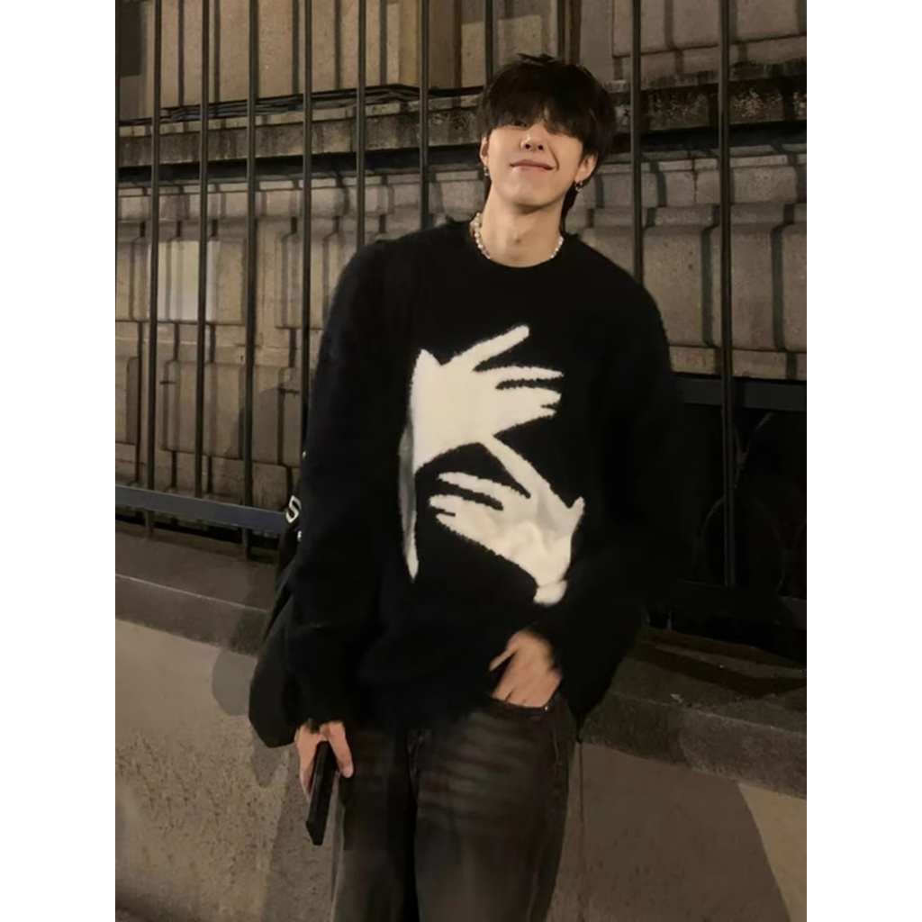 Áo sweater Cổ Tròn Thiết Kế Xẻ Rách Phong Cách Mỹ Thời Trang Thu Đông Cho Cặp Đôi