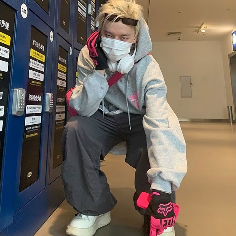 Áo hoodie VUNC dáng rộng in chữ phong cách hip hop đường phố Mỹ cá tính cho nam