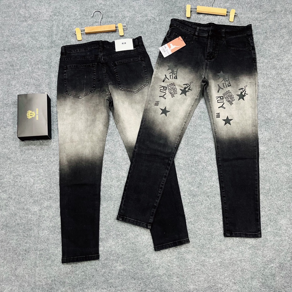 Quần jean dài nam đen vải denim phối Logo đẹp cao cấp chất bò vải dày đẹp co giãn PVT FASHION