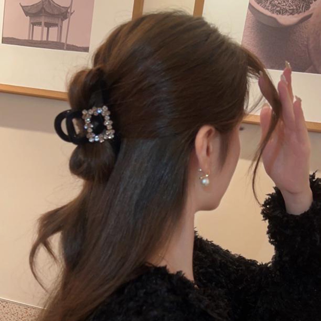 1 Kẹp Tóc Hình Vuông Màu Đen Kiểu Đan Chéo Cho Nữ 2 Kích Cỡ