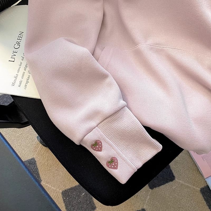 Áo hoodie Thêu Hình Dâu Tây Màu Hồng Ngọt Ngào Thời Trang Mùa Thu Mới Cho Nữ