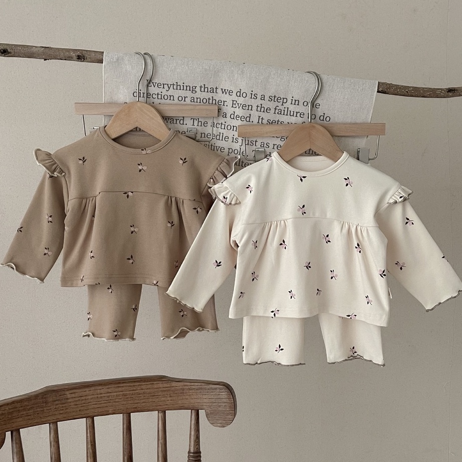 Set Đồ Mùa Thu Gồm Áo Tay Dài In Họa Tiết cherry Dễ Thương + Quần Dài Cho Bé Gái Sơ Sinh ➕ Bộ Quần Áo 2 Món Thời Trang Đáng Yêu Cho Bé 0-2 Tuổi