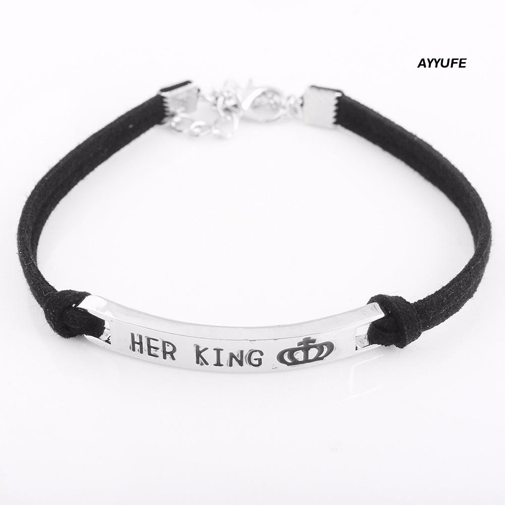 Vòng Tay Cặp Đôi In Chữ his queen / her king Thời Trang