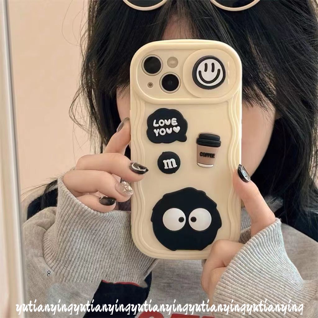 Hoạt Hình Ốp Điện Thoại Hình Búp Bê 3d Màu Đen / Cà Phê Có Nắp Trượt Bảo Vệ camera iphone xr xs x max 11 6 6s 7 8 plus 13 14 12 pro max