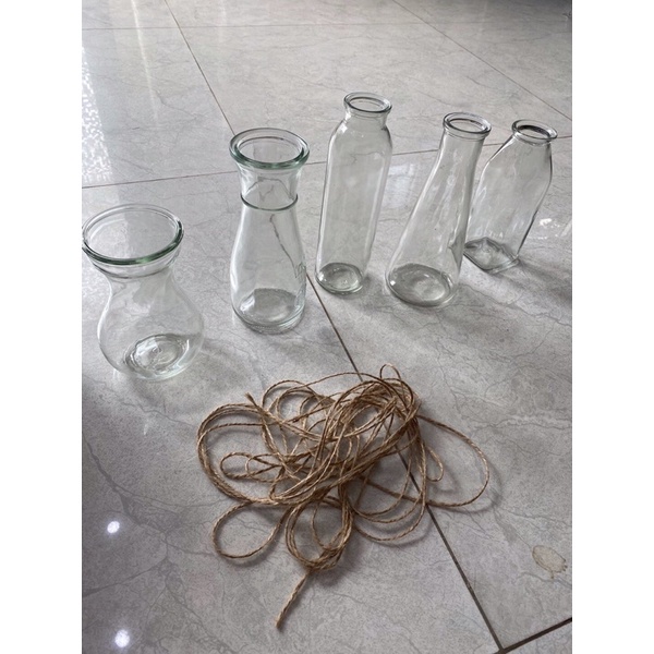 Bình thuỷ tinh decor phong cách vintage - tặng kèm dây gai trang trí