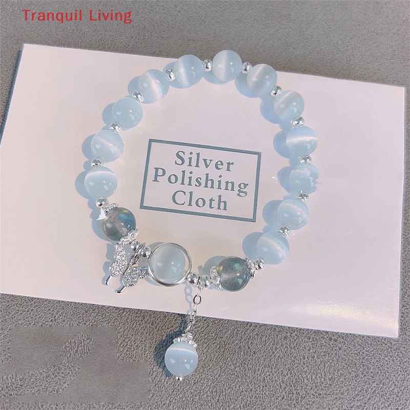 Vòng Tay Hạt Đá Mặt Trăng / Đá Mắt Trăng  Thời Trang Hàn Quốc Đơn Giản ins Làm Quà Tặng Trang Sức