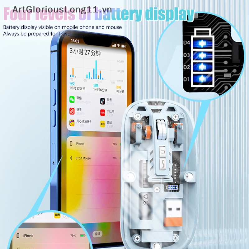 Chuột Ba Chế Độ Trong Suốt artgloriouslong M233 Không Dây 2.4g Có Thể Sạc Lại Phù Hợp Với Máy Tính