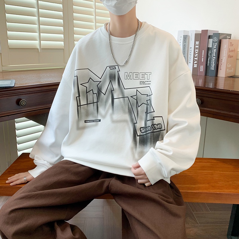 Áo sweater Tay Dài Cổ Tròn Dáng Rộng In Họa Tiết Thời Trang Mùa Thu Cho Nam