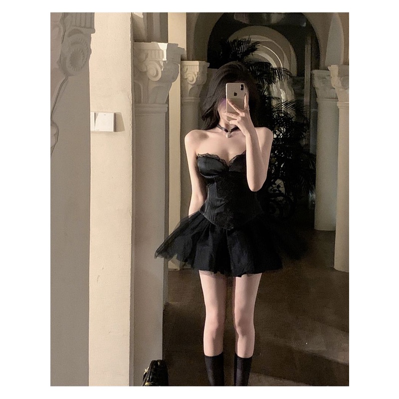 Set Áo Ống Phối Ren Và Chân Váy Phồng Quyến Rũ Mùa Hè Cho Nữ l2mq