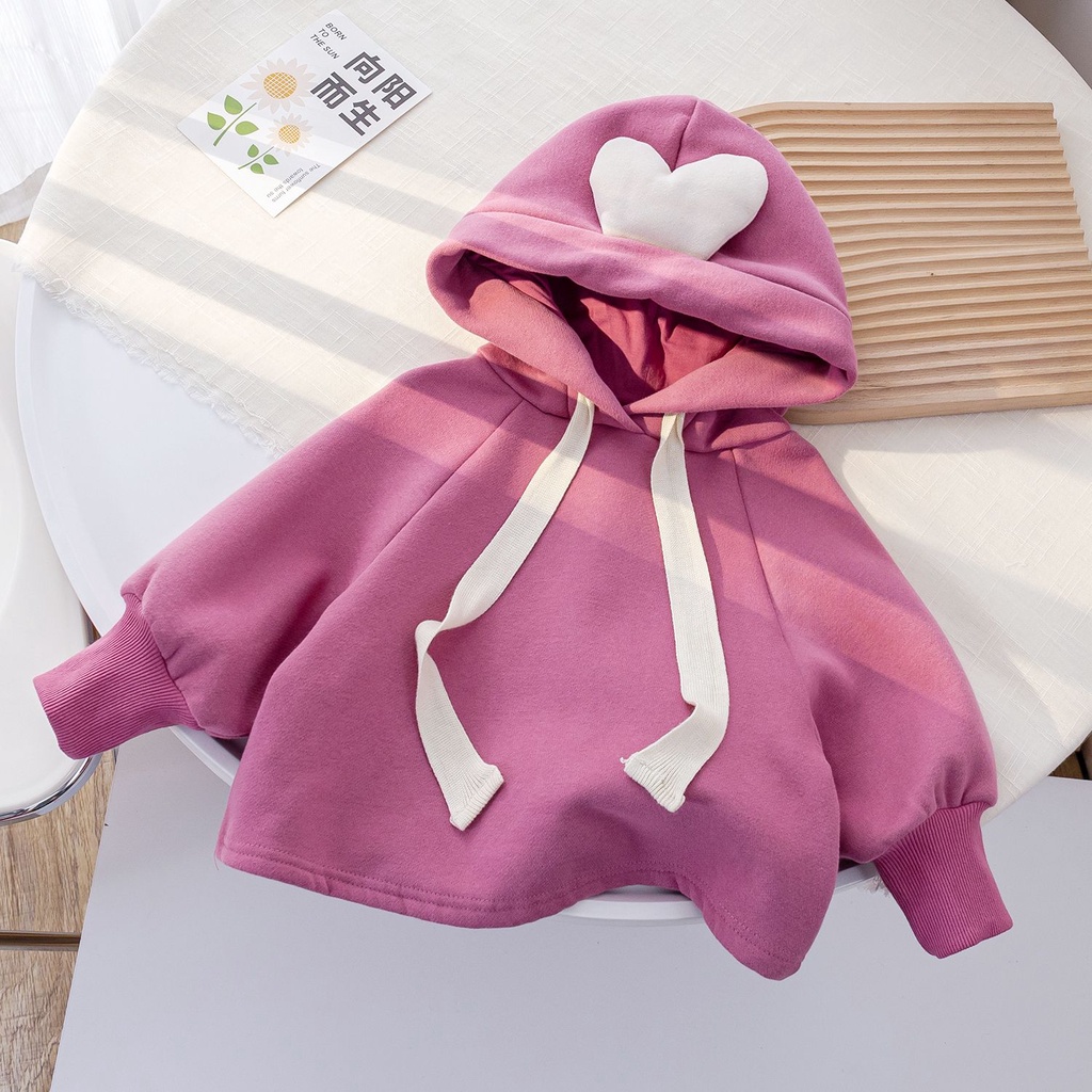 Áo Khoác Hoodie Vải Nỉ Lót Lông Cừu Dễ Thương Thời Trang Mùa Đông 2023 Phong Cách Mới Cho Bé Gái