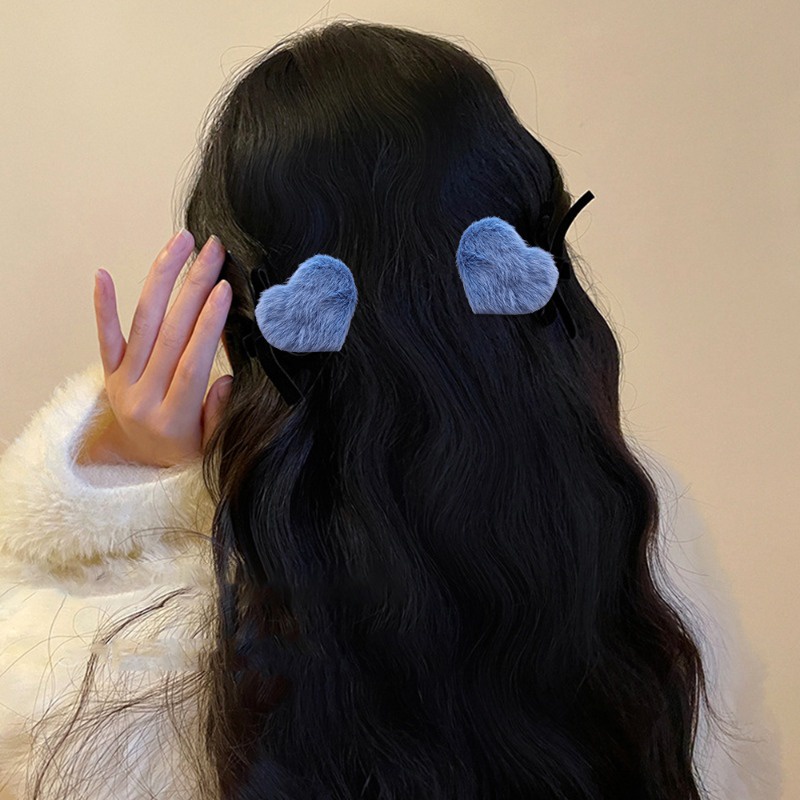 Girl sweet heart Kẹp Tóc bb / Kẹp Tóc Màu Trơn Đơn Giản / Kẹp Tóc Lông Xù Hình Trái Tim Phong Cách Hàn Quốc ins Thích Hợp Cho Mùa Thu Đông
