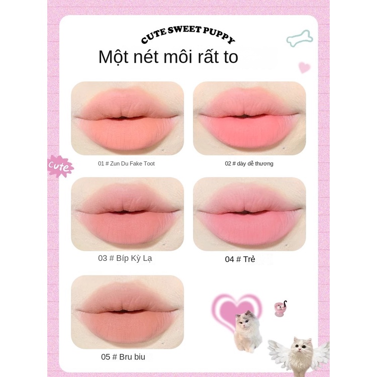 FLORTTE  Son Môi Kiêm Bút Kẻ Viền Môi Hai Đầu Màu Lì nude Tự Nhiên