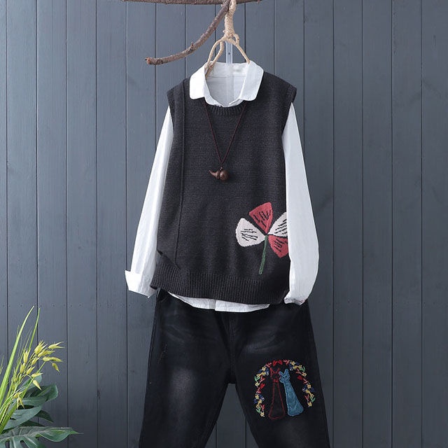 Áo vest Dệt Kim Đơn Giản Phong Cách retro Mùa Thu Mới Cho Nữ