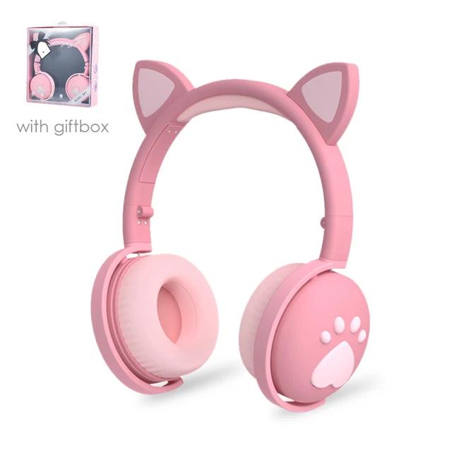 Dễ Thương Tai Nghe bluetooth 5.0 Không Dây Hình Dấu Chân Mèo Phát Sáng Có mic Cho Bé Gái