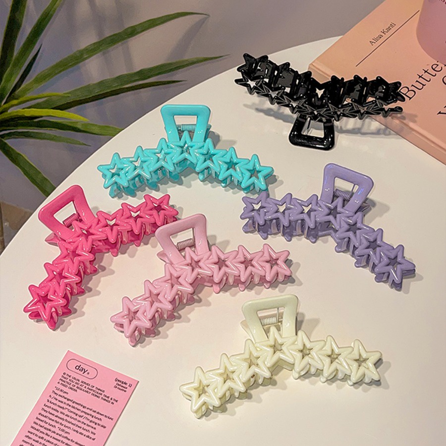 Kẹp Tóc Hình Ngôi Sao / Trái Tim 13cm Bằng Nhựa Màu Sắc Ngọt Ngào Phong Cách Hàn Quốc Cho Nữ