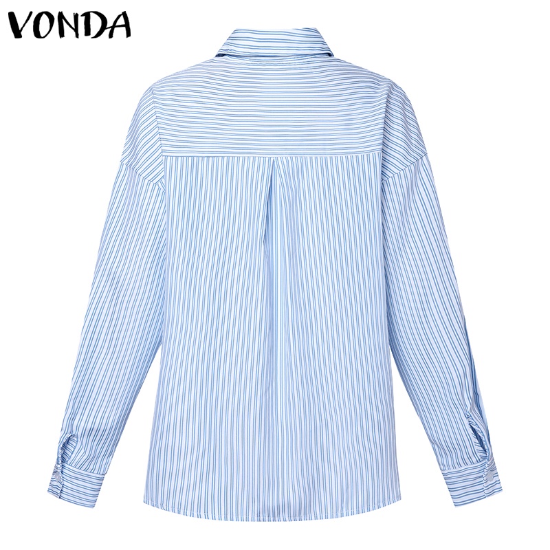 Áo Sơ Mi Tay Dài Hở Vai Kẻ Sọc Có Túi Trước Thời Trang Hàn Quốc Cho Nữ