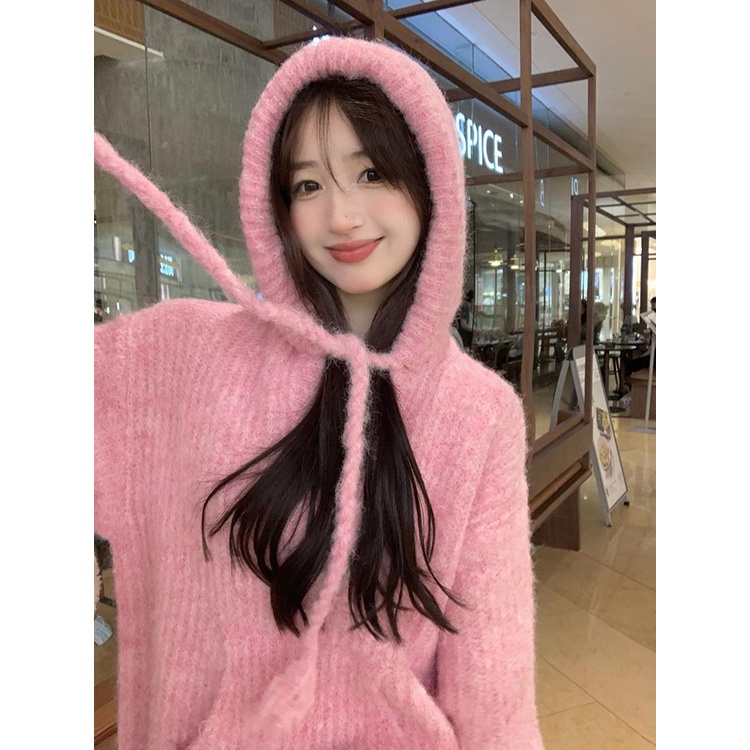 Áo Hoodie Dệt Kim Tay Dài Dáng Rộng Phong Cách Mùa Thu Mới Cho Nữ
