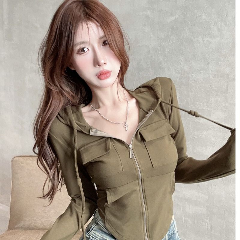 Áo Khoác Có Nón Phối Khóa Kéo Thời Trang Hàn Quốc