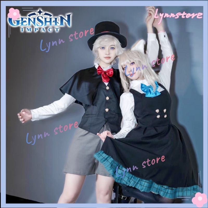 Genshin Impact Thời thơ ấu Trang phục cosplay Lyney Lynette Cặp song sinh Fontaine cosplay váy mặc quần áo hàng ngày