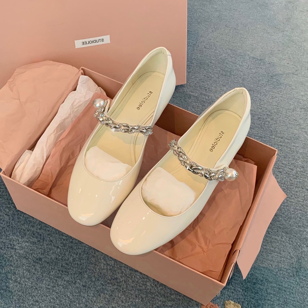 Giày Búp Bê Da Mềm Gót Thấp Mũi Tròn Kiểu retro Pháp Thời Trang Mùa Hè 2023 Cho Bạn Gái