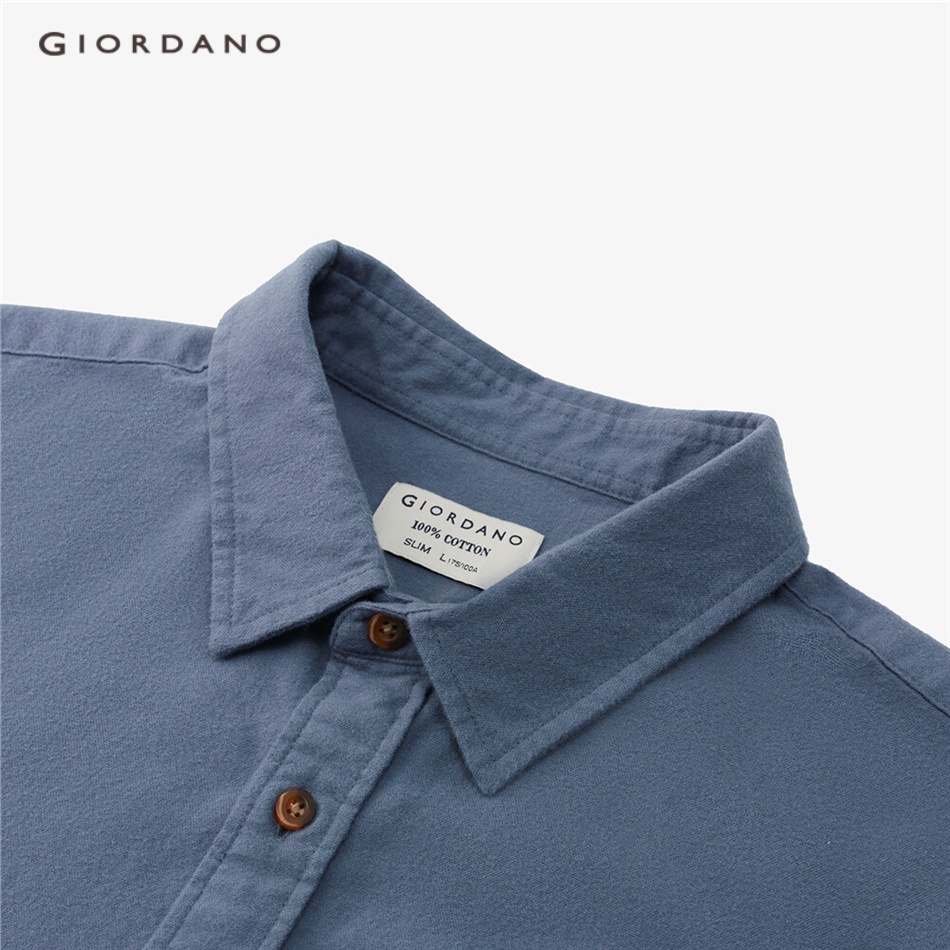 Áo sơ mi GIORDANO 01042869 cotton flannel dày tay dài thời trang cho nam
