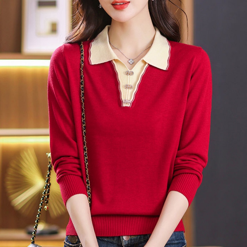 Áo Thun polo Dệt Kim Tay Dài Phong Cách Hàn Quốc Thời Trang Thu Đông Dành Cho Nữ