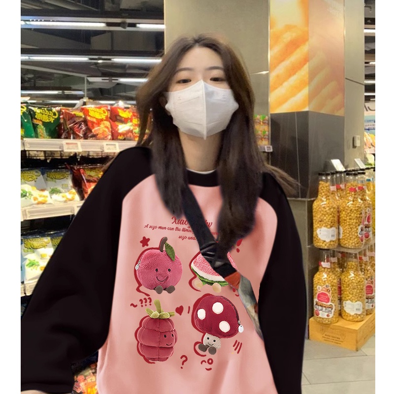 Áo Hoodie cotton Nỉ Tay Dài Dáng Rộng In Chữ Phong Cách Hàn Quốc Thời Trang Mùa Đông Cho Nữ