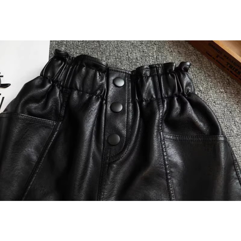 Quần Short Da pu Lưng Cao Màu Trơn Phong Cách Hàn Quốc Cho Bé Gái