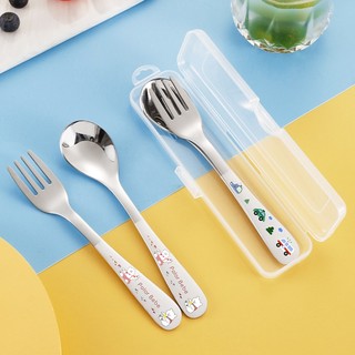 Bộ Muỗng Nĩa Bằng Thép Không Gỉ 304 Hình Xe Hơi Hoạt Hình Dễ Thương Cho Bé