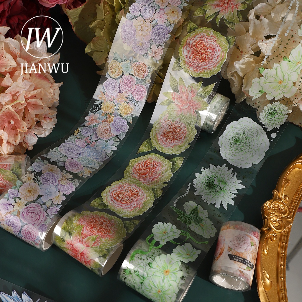 Cuộn Băng washi 200cm / 500cm Họa Tiết Hoa vintage Trang Trí Đa Ứng Dụng