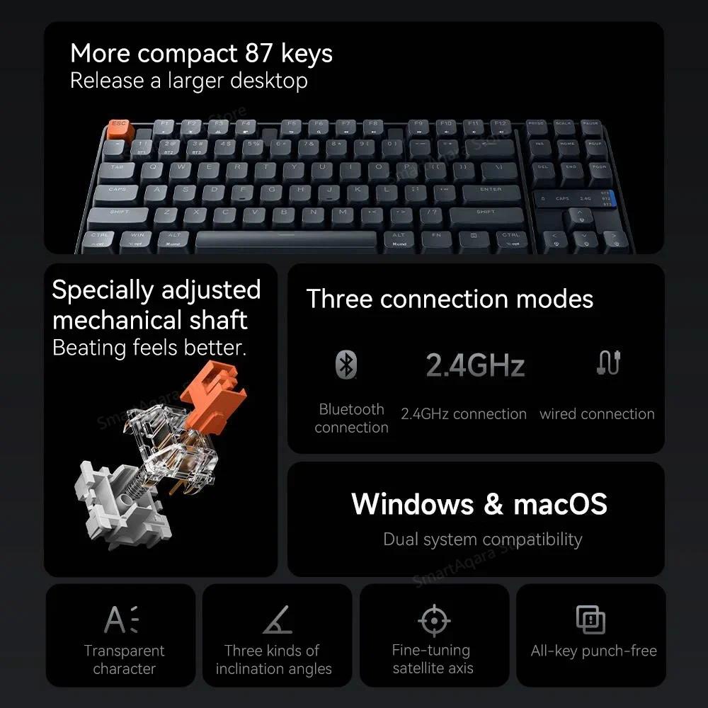 Bàn Phím Cơ xiaomi tkl 87 Phím bluetooth 2.4ghz 3 Chế Độ Dùng Để Chơi Game