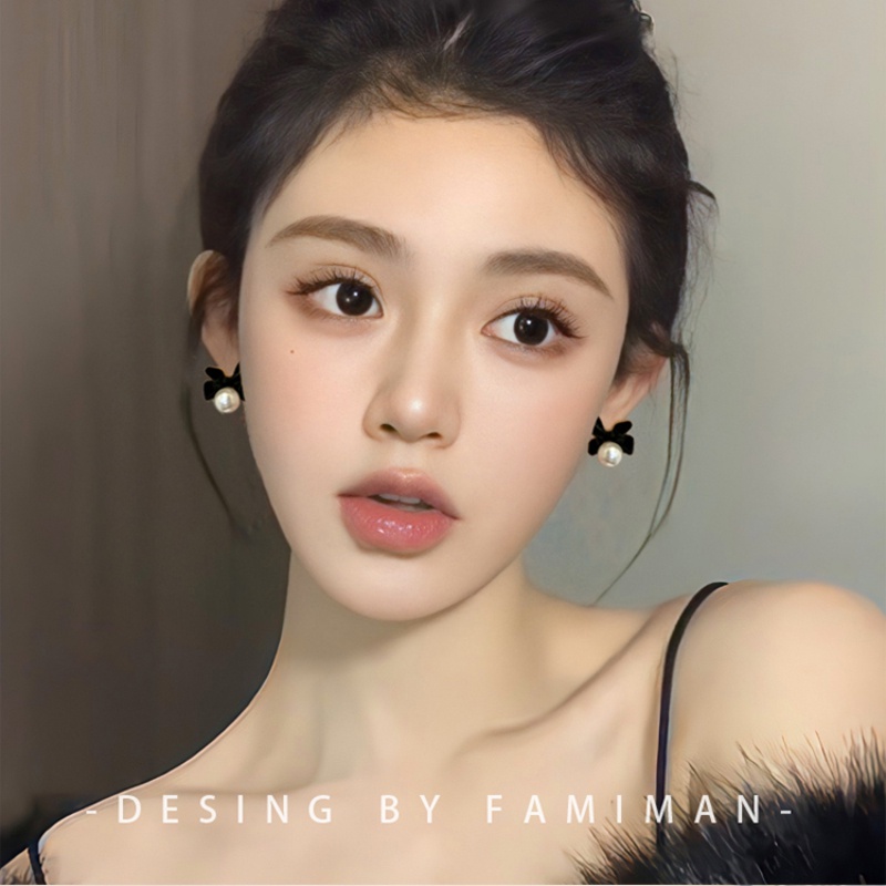 Thời Trang Khuyên Tai Nơ Nhung Đính Hạt Giả Ngọc Trai Phong Cách Hàn Quốc