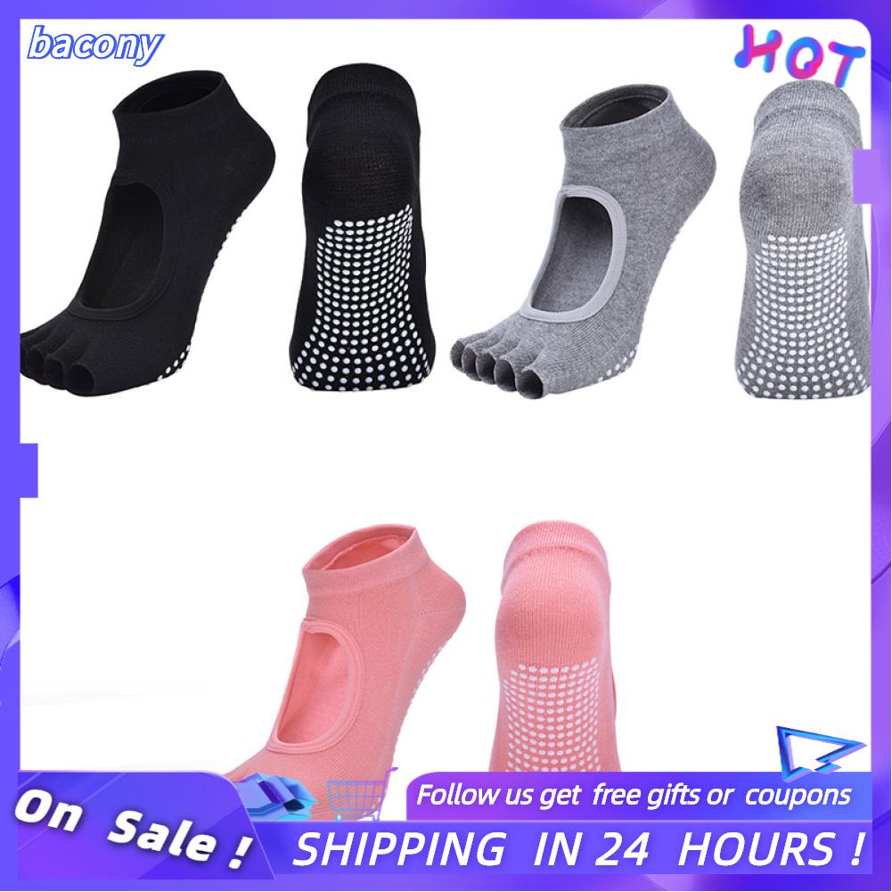 Bacony Yoga Socks Half Toes Breathable Open Instep Non Slip Soft Skin Friendly Combed Cotton Barre Pilates