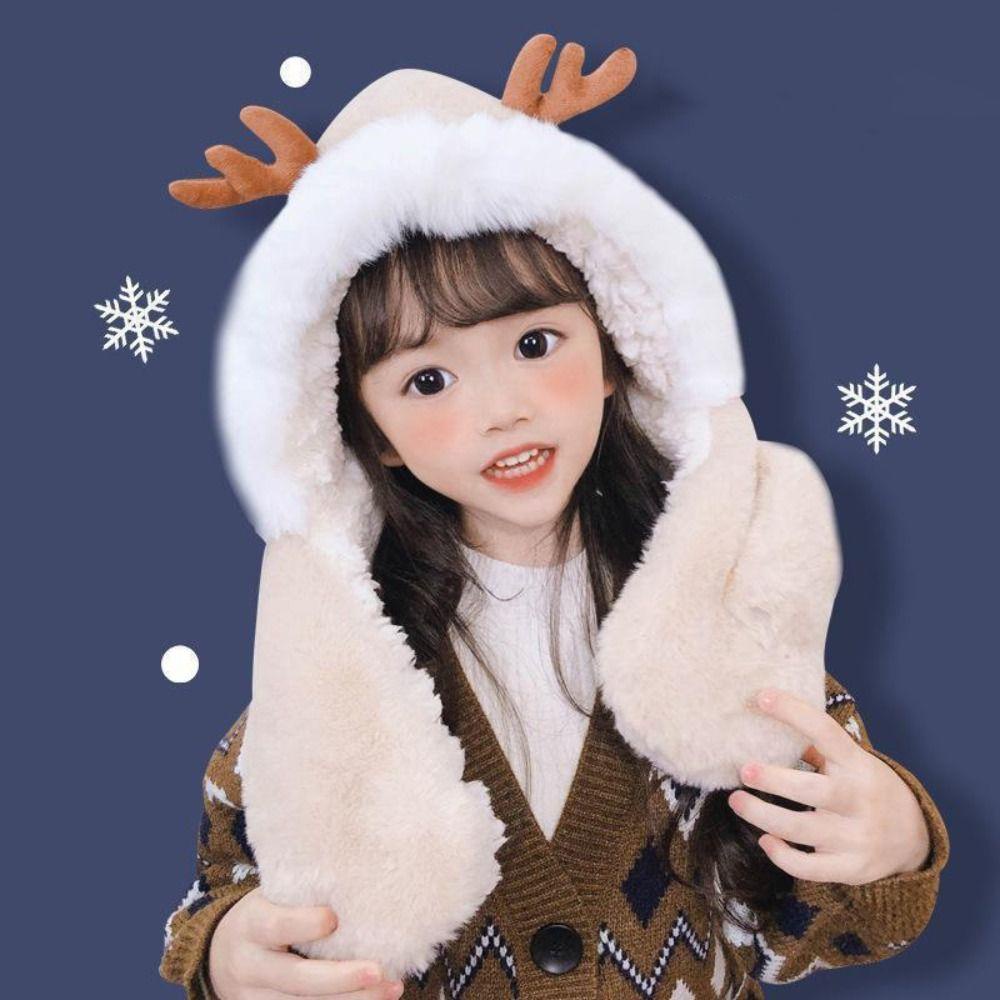 Shanhai set Mũ Trùm Đầu Và Khăn Choàng Cổ Bằng Vải Dệt Kim Màu Trơn Họa Tiết Hoạt Hình one piece Phong Cách Hàn Quốc Dành Cho Trẻ Em