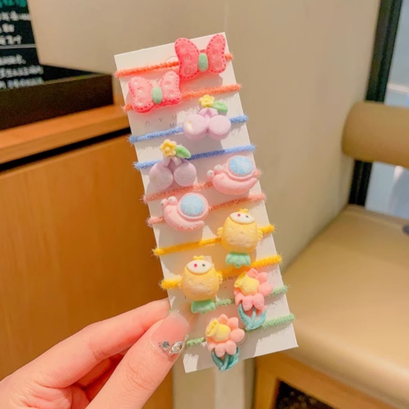 Set 10 Dây Buộc Tóc Cao Su Co Giãn Họa Tiết Hoạt Hình Phong Cách Hàn Quốc Cho Bé