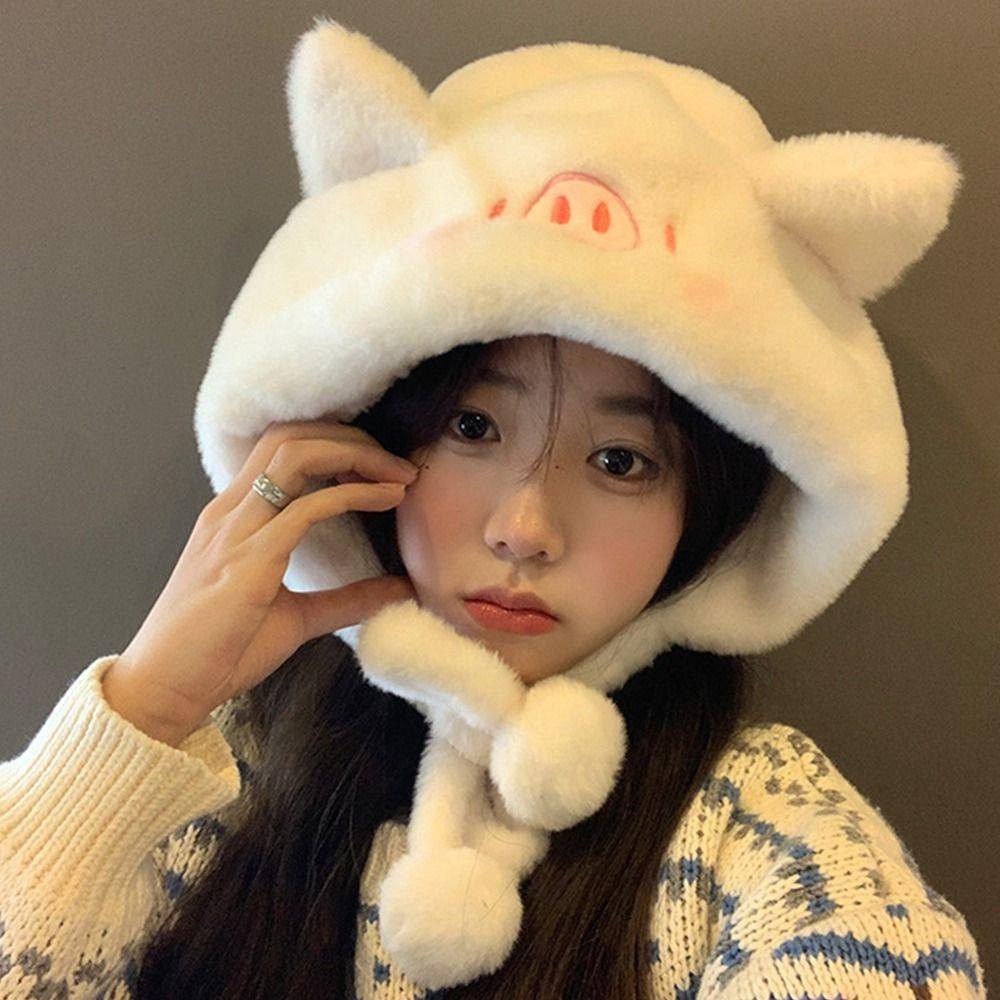 Kent1 Mũ Trùm Đầu Giữ Ấm Mùa Đông Chống Gió Bảo Vệ Tai Hình Chú Heo Nhồi Bông Dày Dặn Dành Cho Bạn Nữ