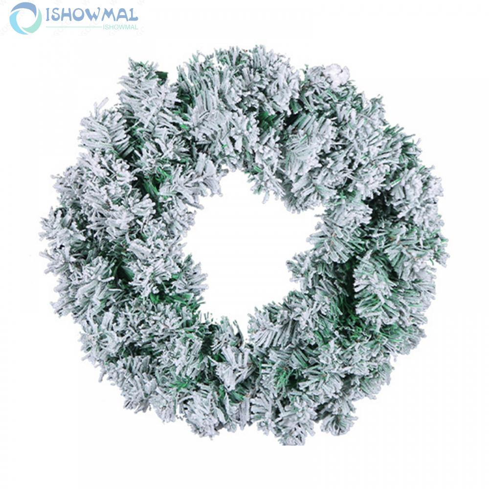 [ISHOWMAL-VN]Handcrafted Christmas Pine Needle Wreath with Snowflake Embellishments-New In 11-