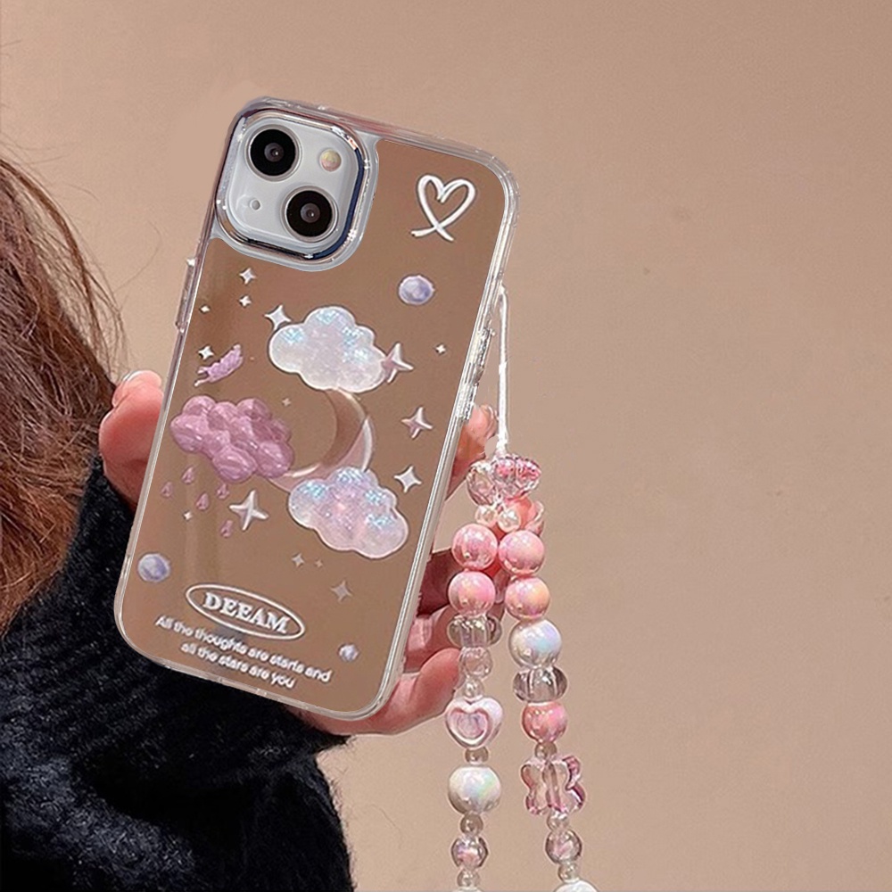 Ôp Điện Thoại Dẻo Kèm Gương & Vòng Đeo Tay Hình Đám Mây 3d Chống Rơi Cho iphone 11 13 14 pro max 12 15 pro max xs xr Ốp