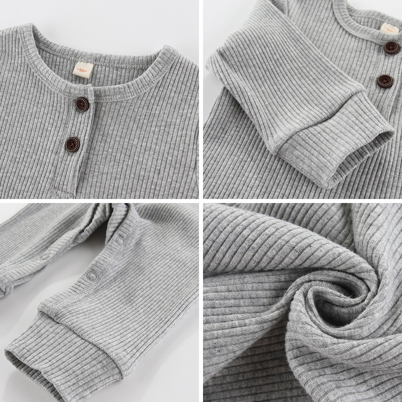 Bộ Áo Liền Quần Bằng cotton Dệt Kim 3 Mảnh Màu Trơn Tay Dài Dành Cho Bé Trai Gái Sơ Sinh