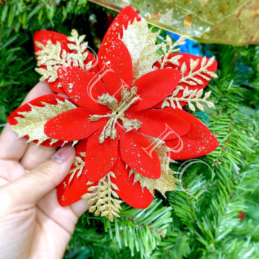 Bông hoa trạng nguyên 2 lớp treo decor cây thông noel trang trí giáng sinh lễ tết