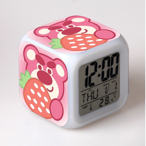 DISNEY Miniso Đồng Hồ Báo Thức Hai Chiều Hình Gấu Dâu Tây Thay Đổi Màu Sắc Làm Quà Tặng Sinh Nhật Cho Bé