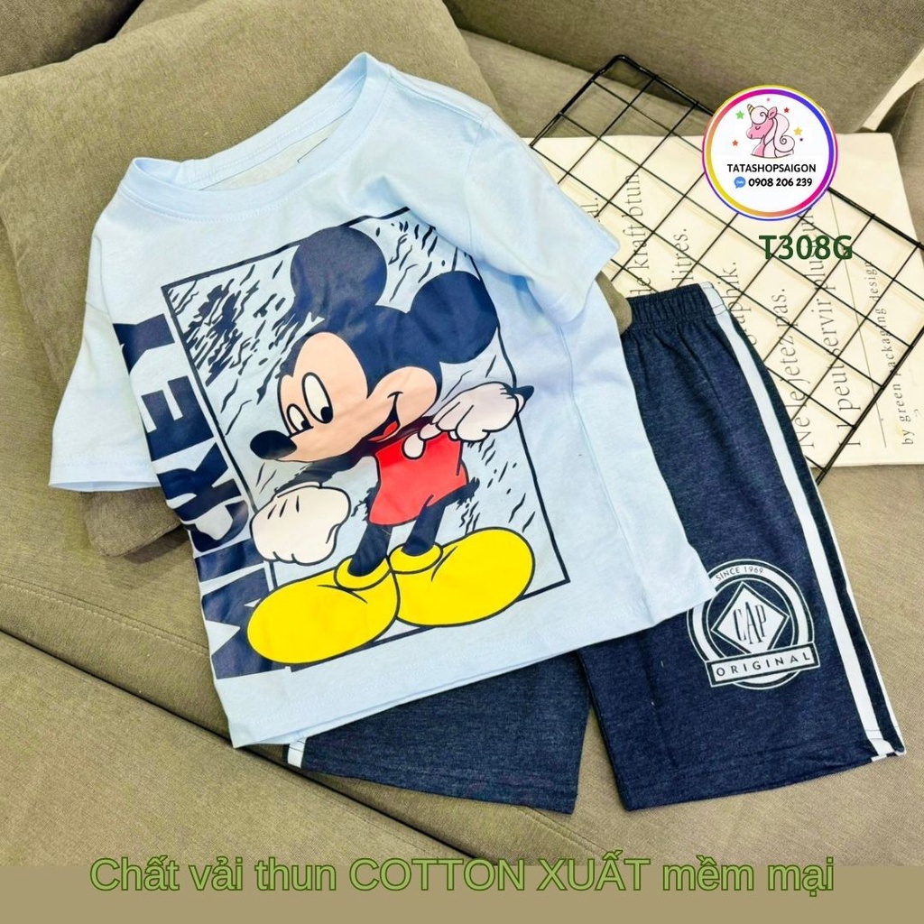 Set Quần Áo Trẻ Em 1-12 Tuổi Đồ Bộ Cho Bé Trai 11-40 Kg Cotton Chính Phẩm In Hoạt Hình Hot Trend Mềm Mịn Mát  T308