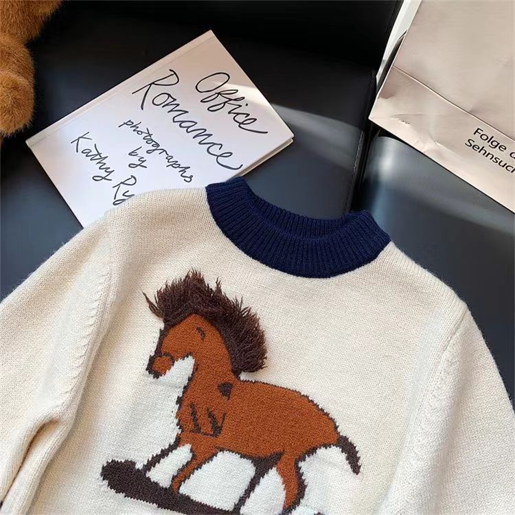 Áo Sweater Dệt Kim Dày Dặn In Hình Ngựa pony Dễ Thương Phong Cách Hàn Quốc Thời Trang Mùa Đông Cho Mẹ Và Bé