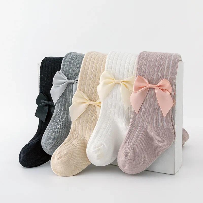 Mới Quần Tất cotton Kẻ Sọc Đính Nơ Dễ Thương Cho Bé Gái